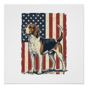 Vintage Hound Dog Patriotic Flag Vector Shirt Desi Poster