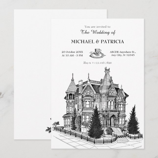 Vintage House architecture wedding Invitation (Front/Back)