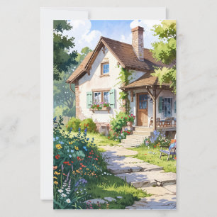 vintage house illustration card