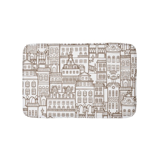 Vintage Houses: Architectural Seamless Pattern. Bath Mat (Front)