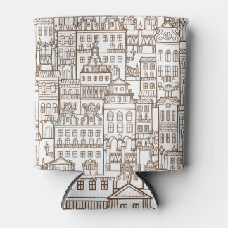 Vintage Houses: Architectural Seamless Pattern. Can Cooler