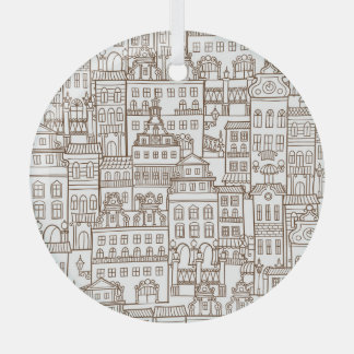 Vintage Houses: Architectural Seamless Pattern. Glass Tree Decoration