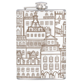 Vintage Houses: Architectural Seamless Pattern. Hip Flask