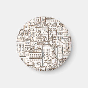 Vintage Houses: Architectural Seamless Pattern. Magnet