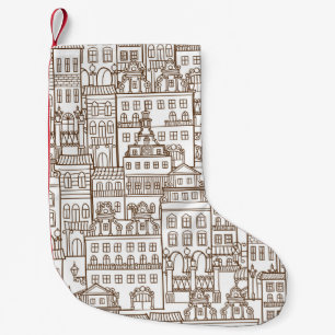 Vintage Houses: Architectural Seamless Pattern. Small Christmas Stocking