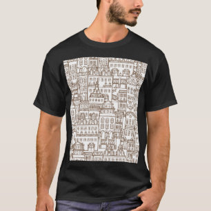 Vintage Houses: Architectural Seamless Pattern. T-Shirt