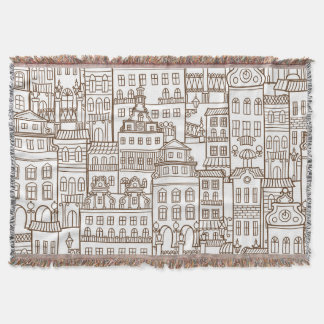 Vintage Houses: Architectural Seamless Pattern. Throw Blanket