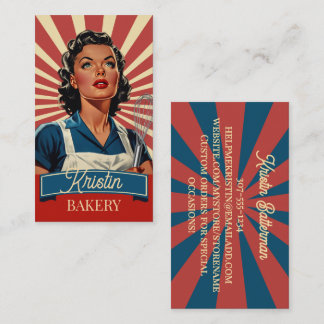Vintage housewife baker bakery pastry chef business card