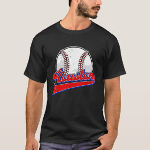 Vintage Houston Cityscape Baseball Player and Fan T-Shirt