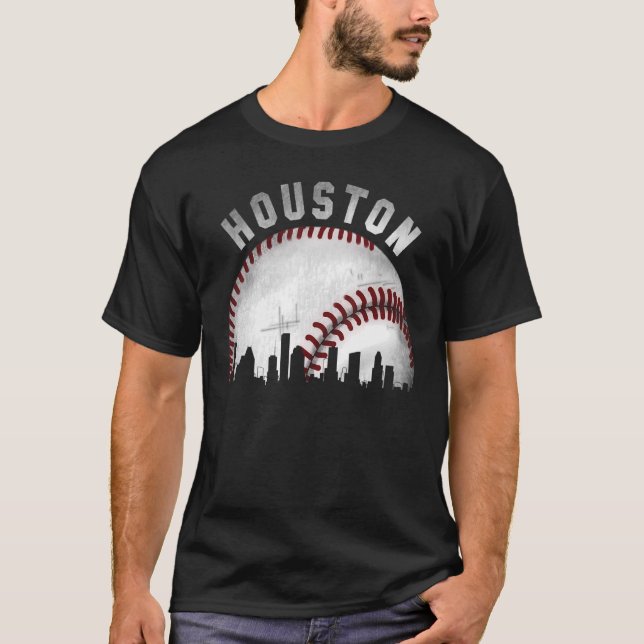 Vintage Houston Skyline City Baseball 1 T-Shirt (Front)