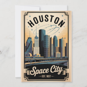 Vintage Houston Texas Space City Retro Travel Holiday Card