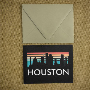 Vintage Houston Texas Sunset Colourful Skyline Postcard