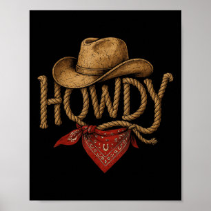 Vintage Howdy Cowboy Retro Western Howdy Cowboy  Poster