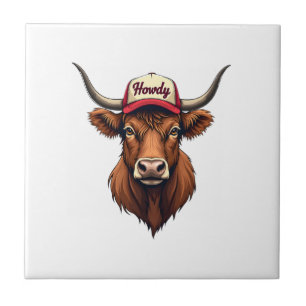 Vintage Howdy Highland Cow Western Trucker Hat Sty Tile