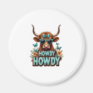 Vintage Howdy Highland Cow with Heart Sunglasses W Magnet