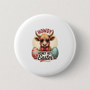 Vintage Howdy Honey Easter Highland Cow Cute Bunny 6 Cm Round Badge