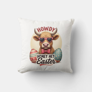 Vintage Howdy Honey Easter Highland Cow Cute Bunny Cushion