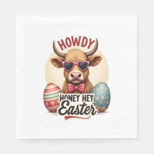 Vintage Howdy Honey Easter Highland Cow Cute Bunny Napkin