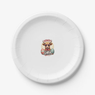 Vintage Howdy Honey Easter Highland Cow Cute Bunny Paper Plate