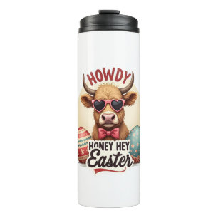 Vintage Howdy Honey Easter Highland Cow Cute Bunny Thermal Tumbler