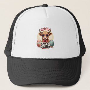 Vintage Howdy Honey Easter Highland Cow Cute Bunny Trucker Hat