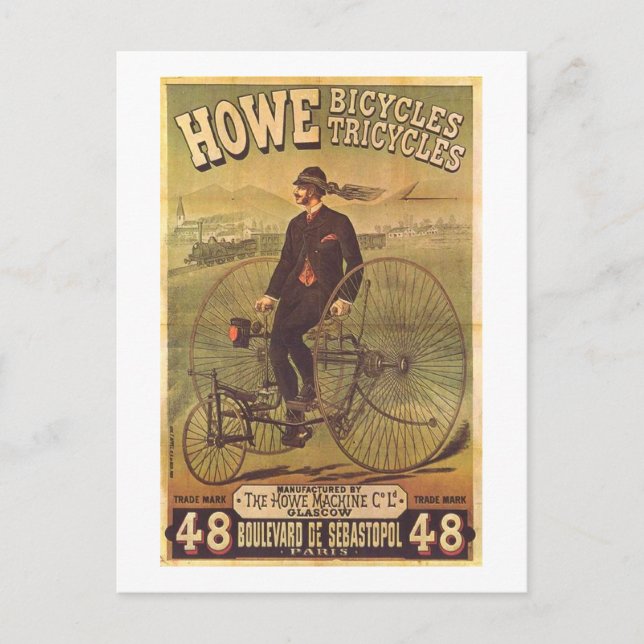 Vintage Howe Bicycles and Tricycles Ad Postcard (Front)