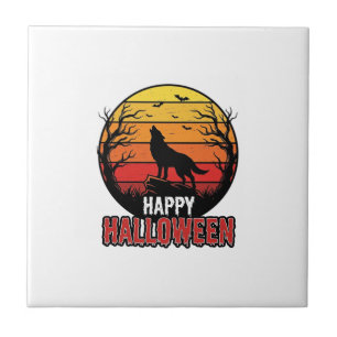 Vintage Howling Wolf Happy Halloween Vector Design Tile