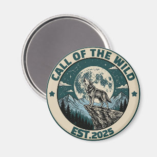 Vintage Howling Wolf Under Full Moon Wilderness Magnet