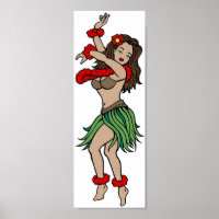 Vintage Hula Hawaiian Girl Tattoo Art