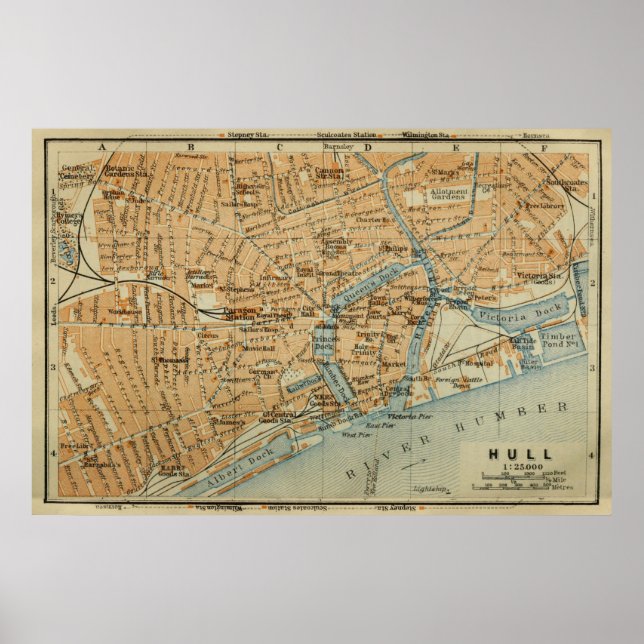Vintage Hull England Map (1910) Poster (Front)