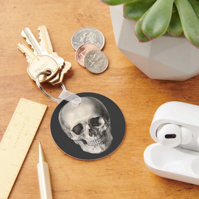 Vintage Human Anatomy Skull, Halloween Skeleton Key Ring (Desk)