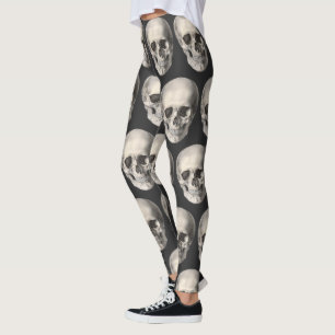 Vintage Human Anatomy Skull, Halloween Skeleton Leggings