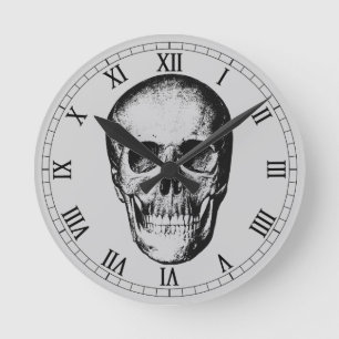 Vintage Human Skull Face Round Clock