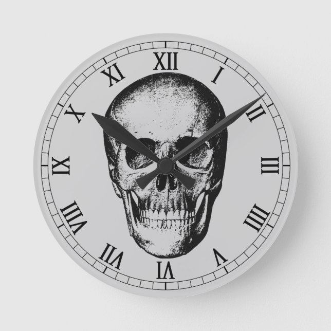 Vintage Human Skull Face Round Clock (Front)
