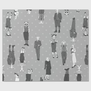 vintage humanoid anthropomorphic animal people wrapping paper