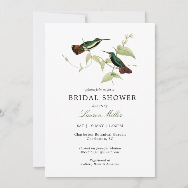 Vintage Humming bird Bridal shower invitation (Front)