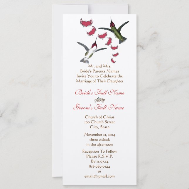 Vintage Humming Birds Wedding Invitation (Front)