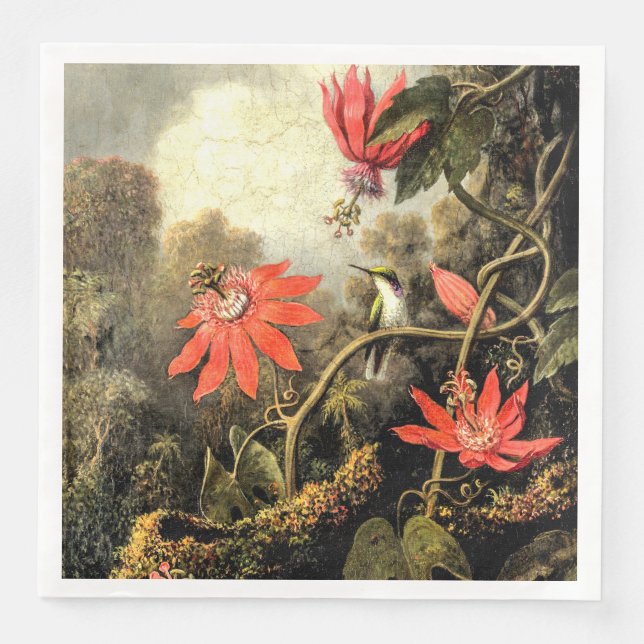 Vintage Hummingbird and Passionflowers Art        Napkin (Front)