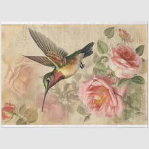 Vintage Hummingbird and Pink Roses Decoupage Tissue Paper