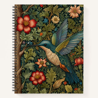Vintage hummingbird art botanical boho chic notebook