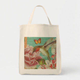 Vintage Hummingbird Collage Grocery Tote Bag