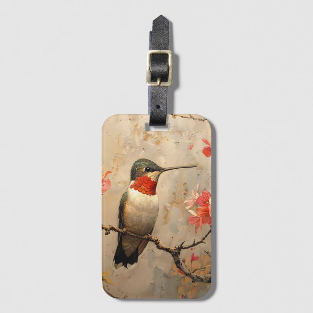 Vintage Hummingbird Luggage Tag (Front Vertical)