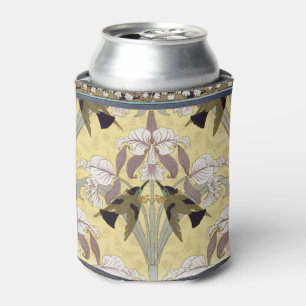 Vintage Hummingbird Orchid Art Nouveau Pattern Can Cooler