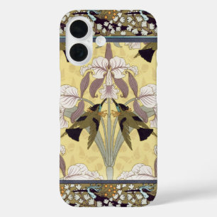 Vintage Hummingbird Orchid Art Nouveau Pattern iPhone 16 Case