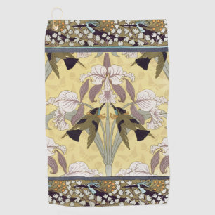 Vintage Hummingbird Orchid Art Nouveau Pattern Golf Towel