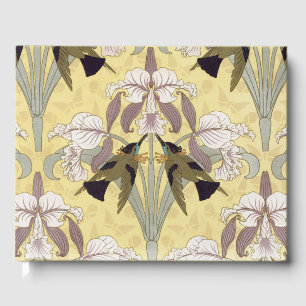 Vintage Hummingbird Orchid Art Nouveau Pattern Guest Book