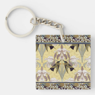 Vintage Hummingbird Orchid Art Nouveau Pattern Key Ring