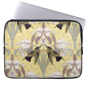 Vintage Hummingbird Orchid Art Nouveau Pattern Laptop Sleeve