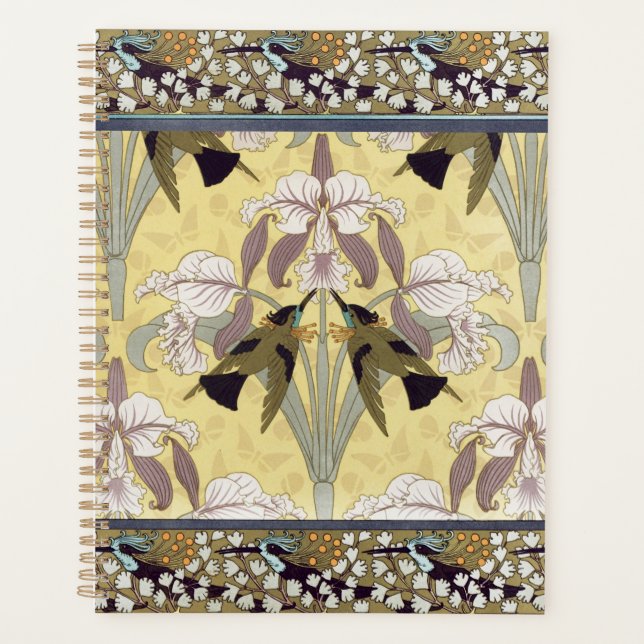 Vintage Hummingbird Orchid Art Nouveau Pattern Planner (Front)