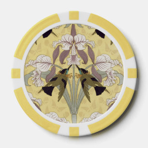 Vintage Hummingbird Orchid Art Nouveau Pattern Poker Chips